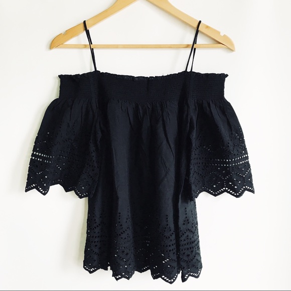NWOT H&M Black Eyelet Off the Shoulder Top - Picture 2 of 6